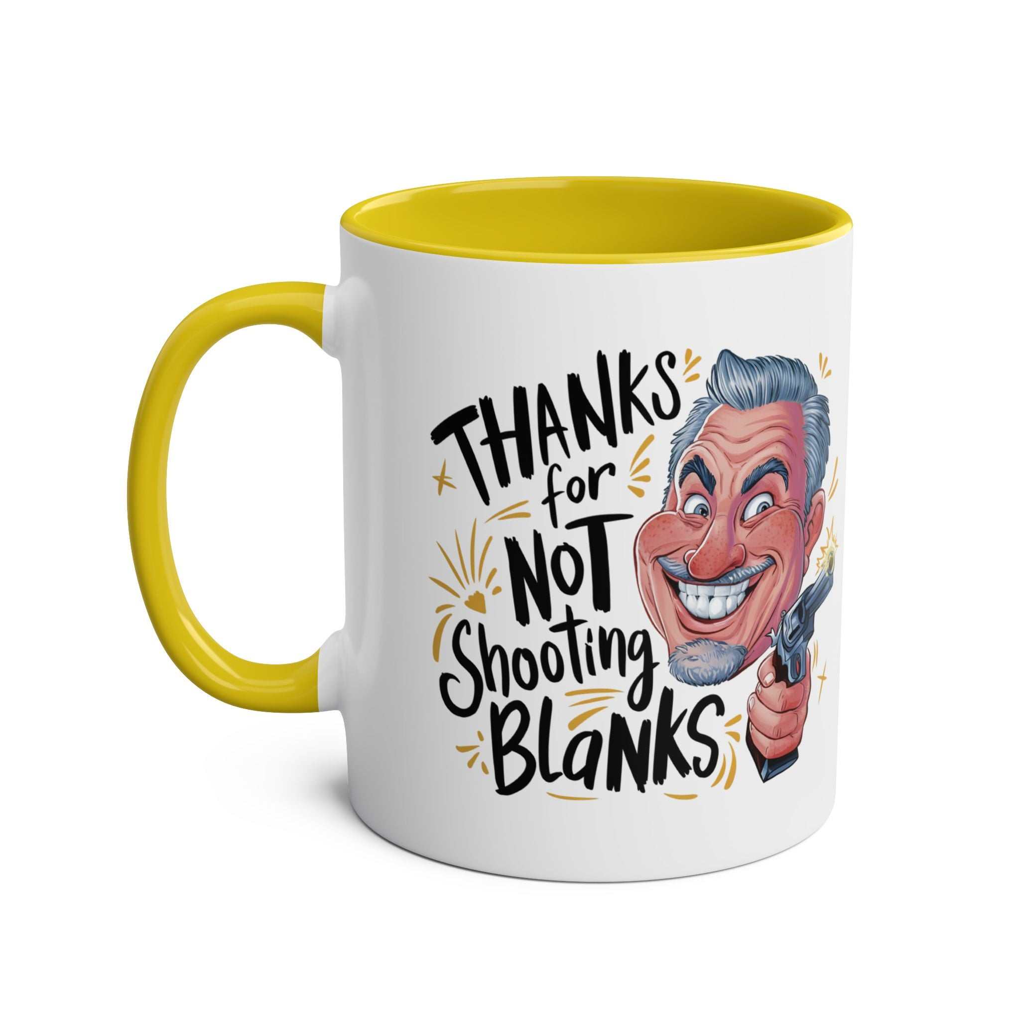 Fun Fathers Day Gift Mug with humorous design and yellow handle.