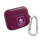 Burnley FC AirPods protective case in claret with club crest and silver carabiner clip