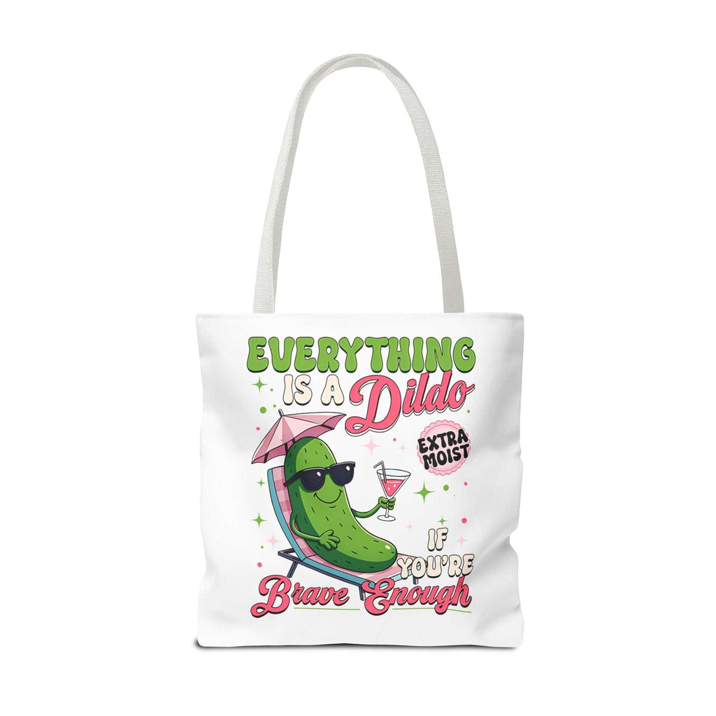 Cheeky Quote Pickle Tote Bag with fun design, durable spun polyester, multiple sizes and handle colors