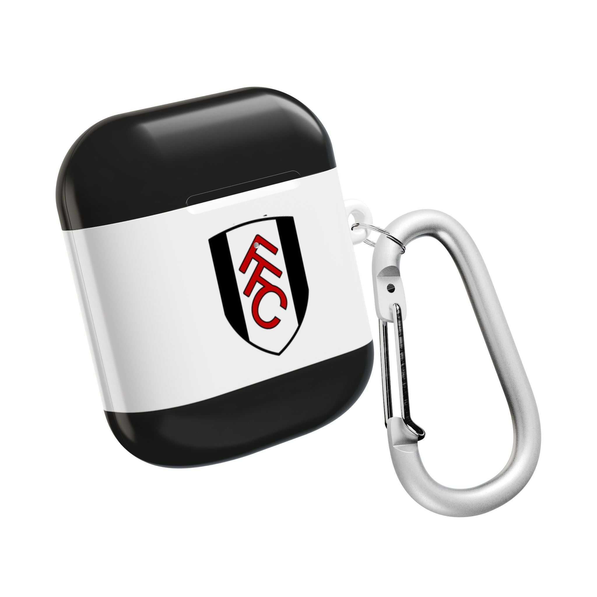 Fulham FC AirPods protective case with black and white crest, shock-resistant and compatible with wireless charging