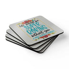 Boring Without You Coaster Set with playful design and cork backing in 4-piece set.
