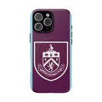 Burnley FC MagSafe iPhone case with claret and blue colors, official-inspired crest, dual-layer protection, and MagSafe compatibility.