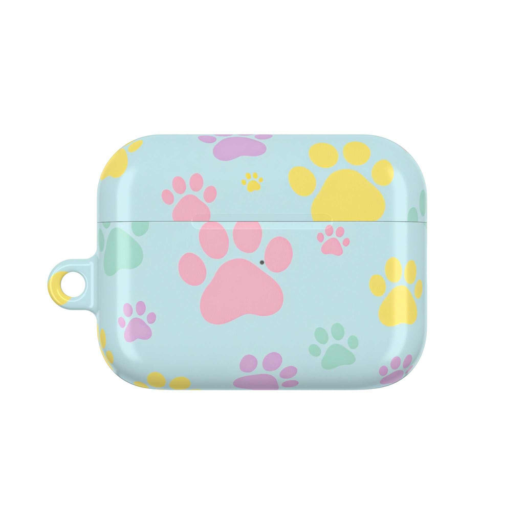 Pastel doggy paw print AirPods Pro protective case with vibrant colors and durable hard shell.