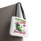 Cheeky Quote Pickle Tote Bag with fun design and colorful handles, durable and reusable for everyday use