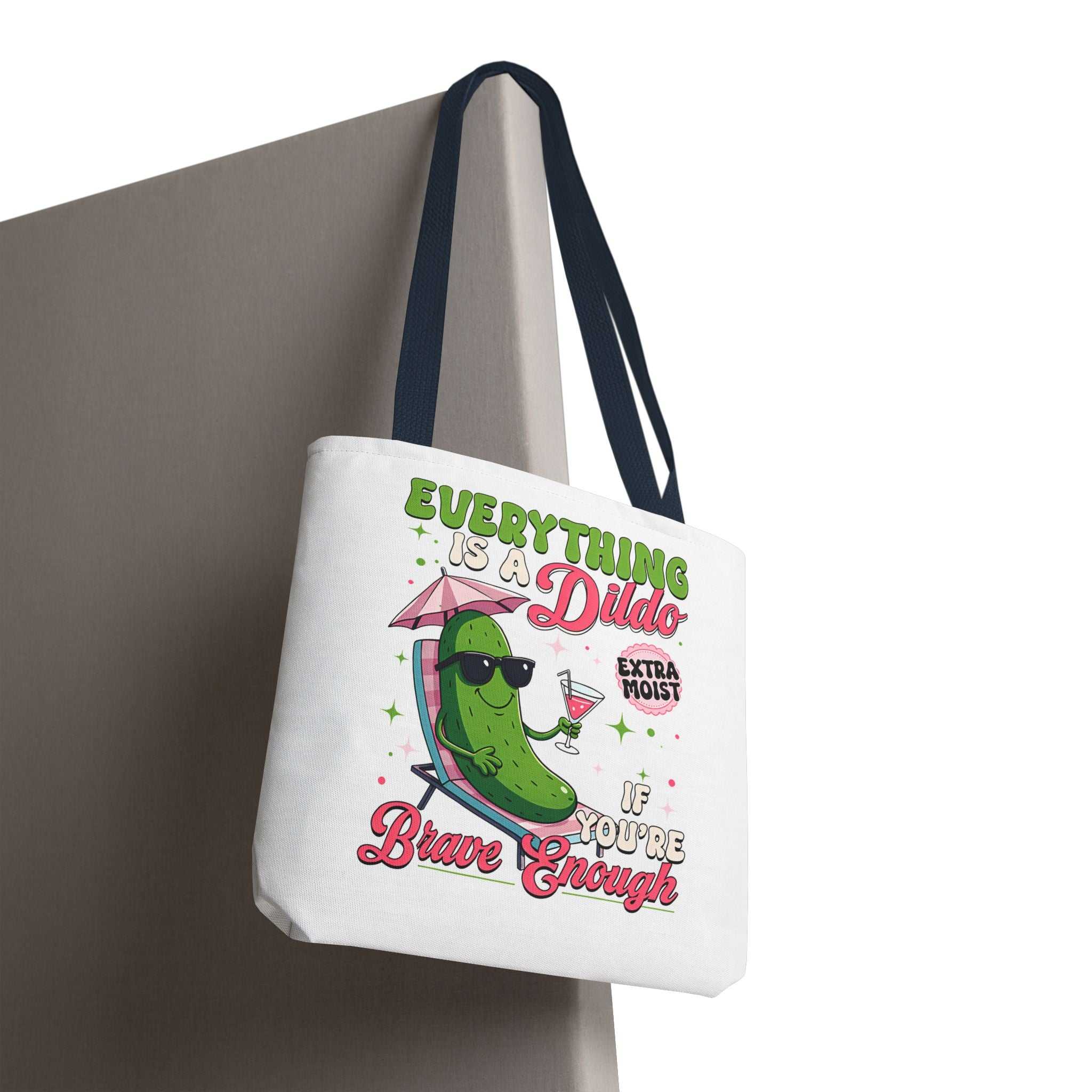 Cheeky Quote Pickle Tote Bag with fun design and colorful handles, durable and reusable for everyday use