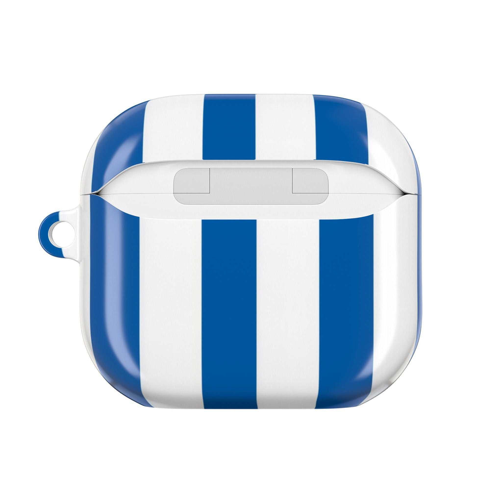 Brighton FC AirPods protective case with blue and white stripes, durable shock-resistant cover for AirPods and AirPods Pro, wireless charging compatible.