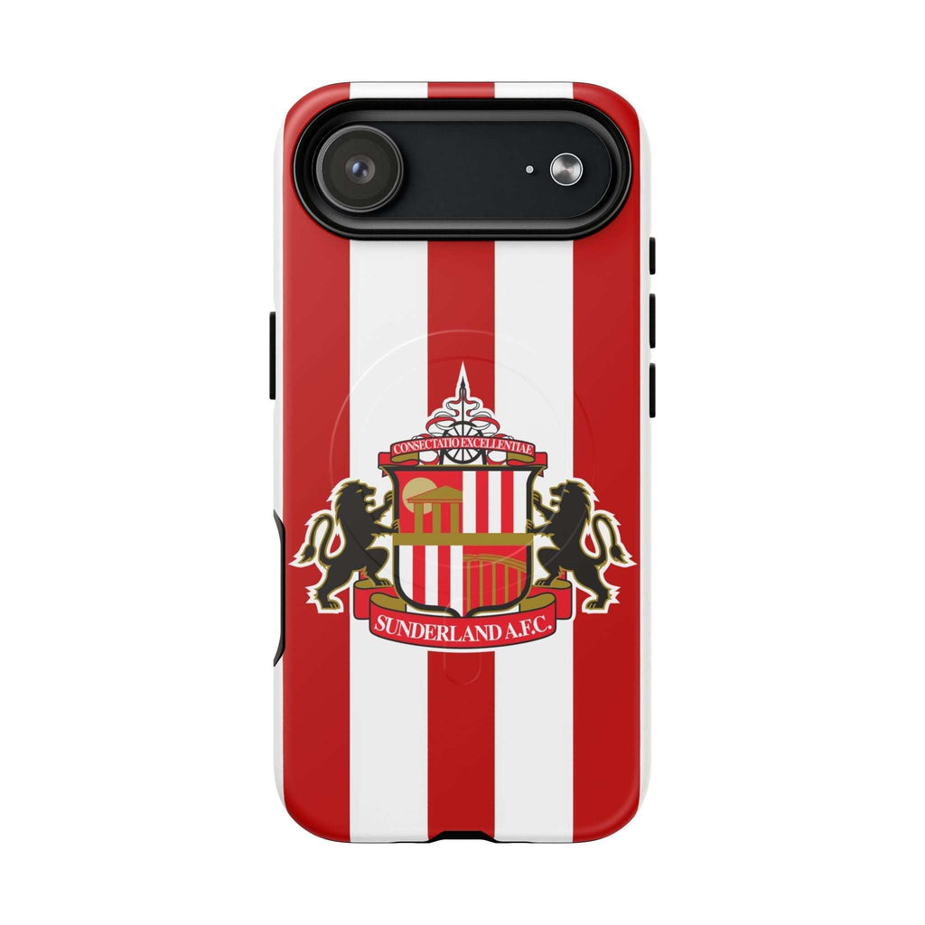 Sunderland FC MagSafe iPhone case with red and white stripes and club crest, durable dual-layer protection