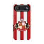 Sunderland FC MagSafe iPhone case with red and white stripes and club crest, durable dual-layer protection