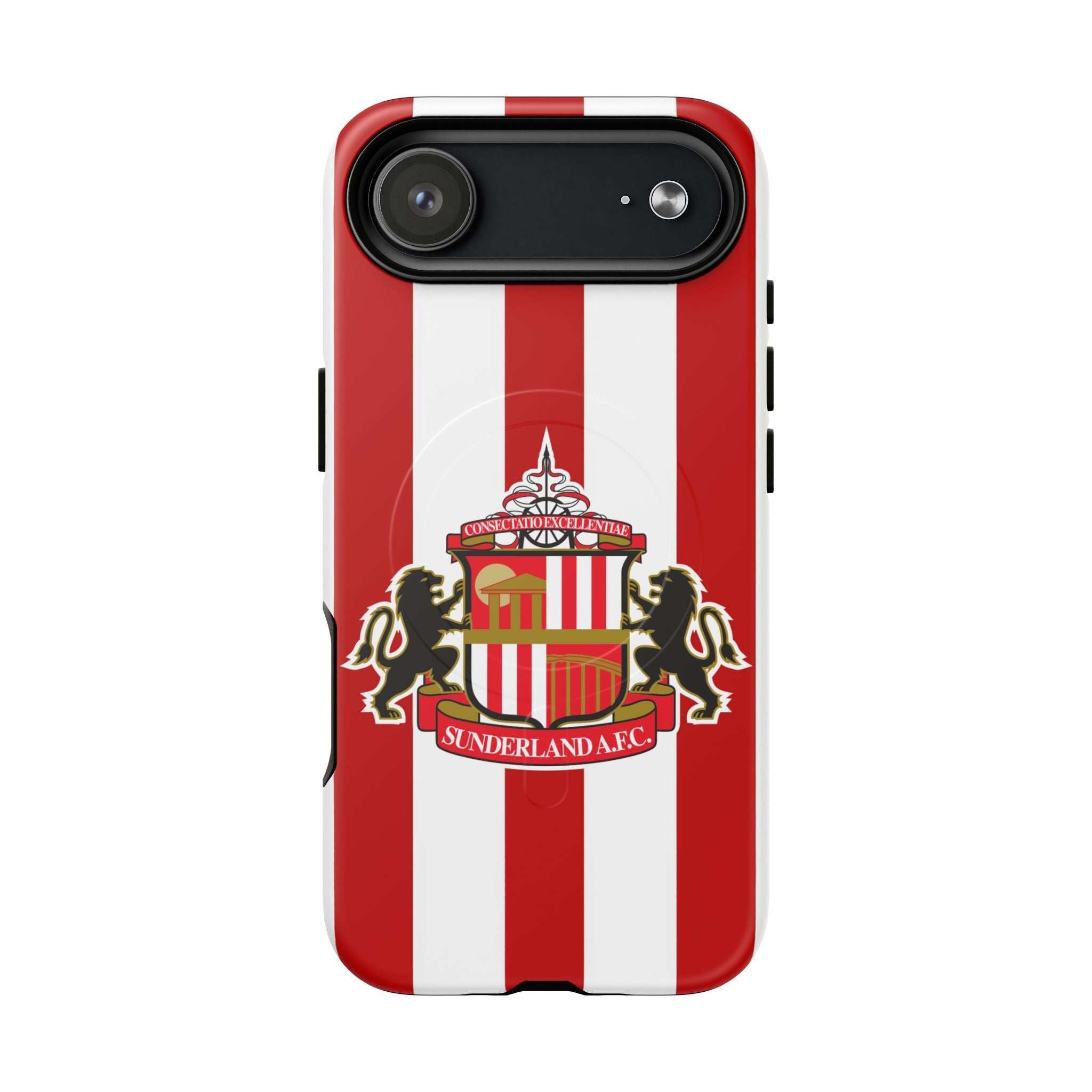 Sunderland FC MagSafe iPhone case with red and white stripes and club crest, durable dual-layer protection