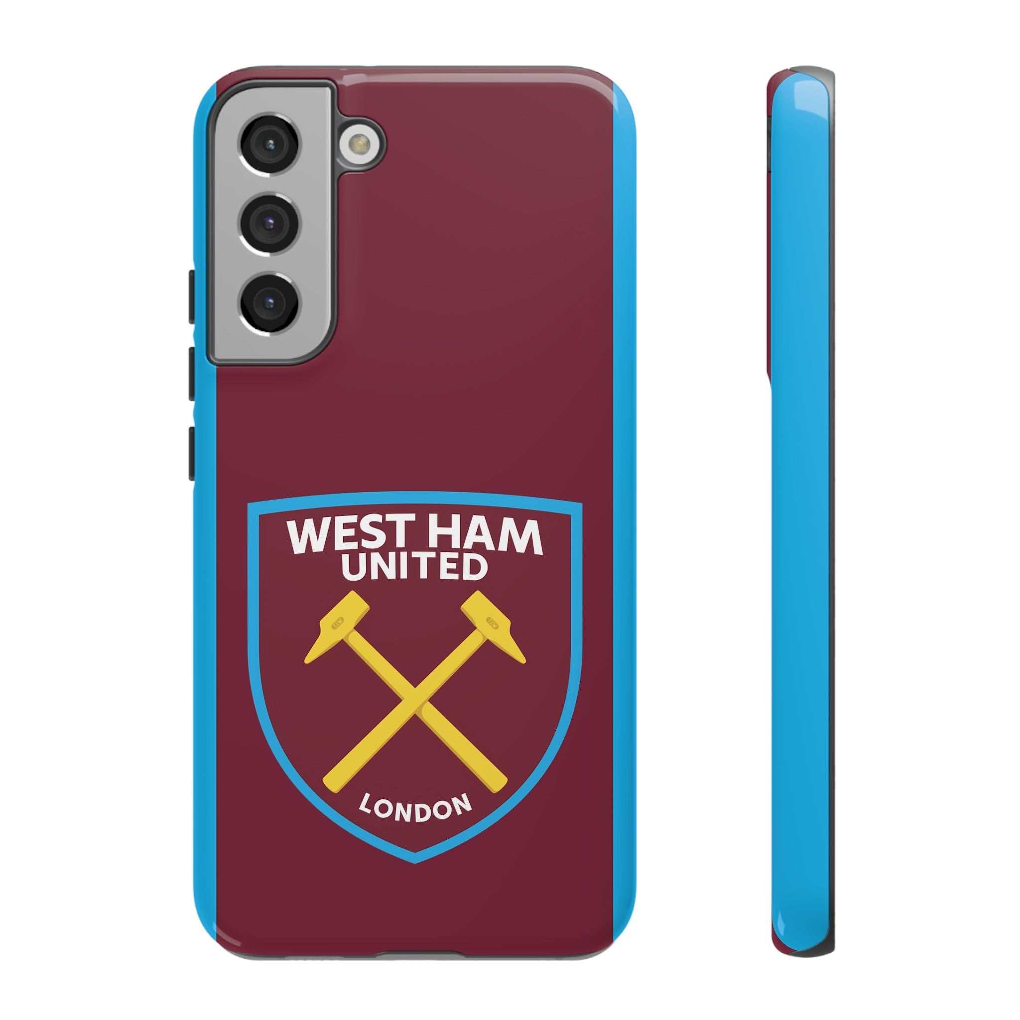 West Ham United magnetic Samsung case with claret and blue design and shock-absorbing dual-layer protection