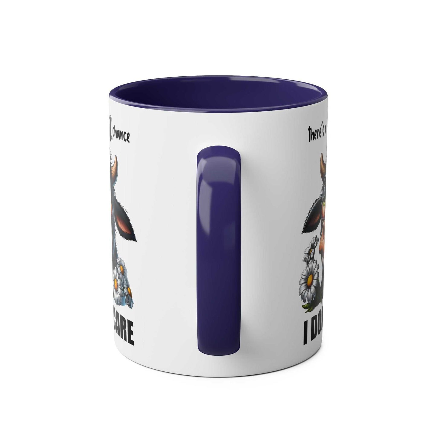 I Dont Care Coffee Mugs with sarky cow design, glossy finish, 11oz ceramic, available in 7 colors, microwave and dishwasher safe.