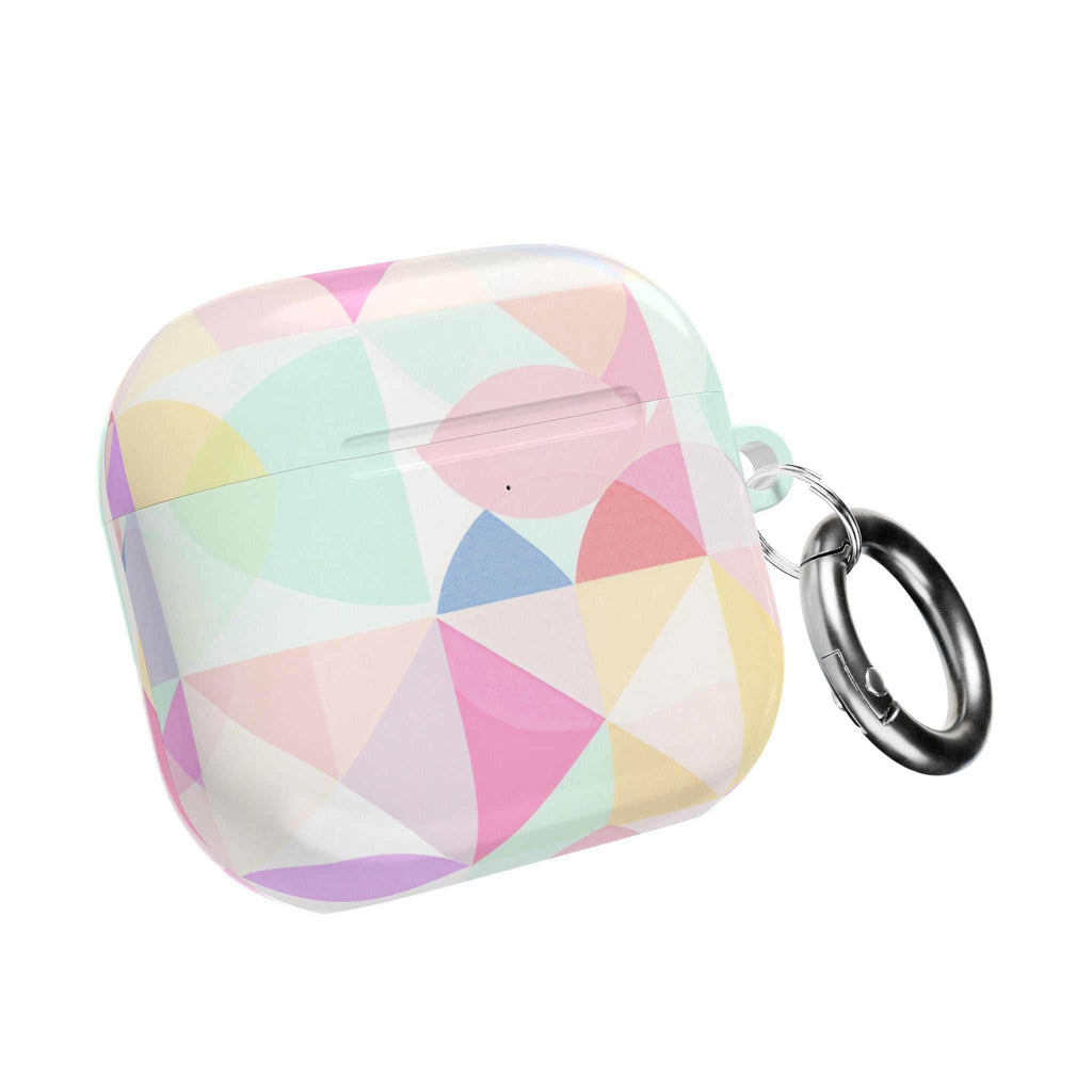 Pastel geometric print protective hard shell case for AirPods and AirPods Pro with keyring, lightweight and durable design