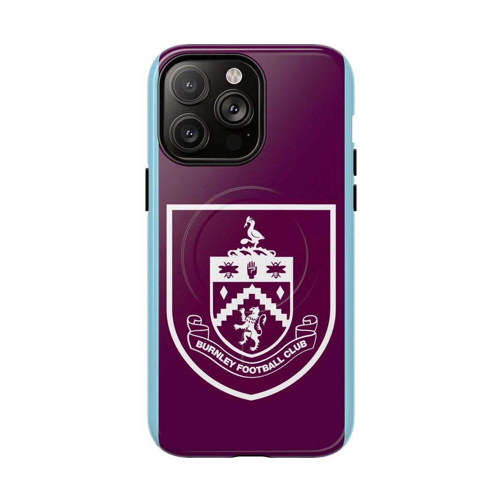 Burnley FC MagSafe iPhone case with claret and blue colors and club crest, dual-layer protection and MagSafe compatible