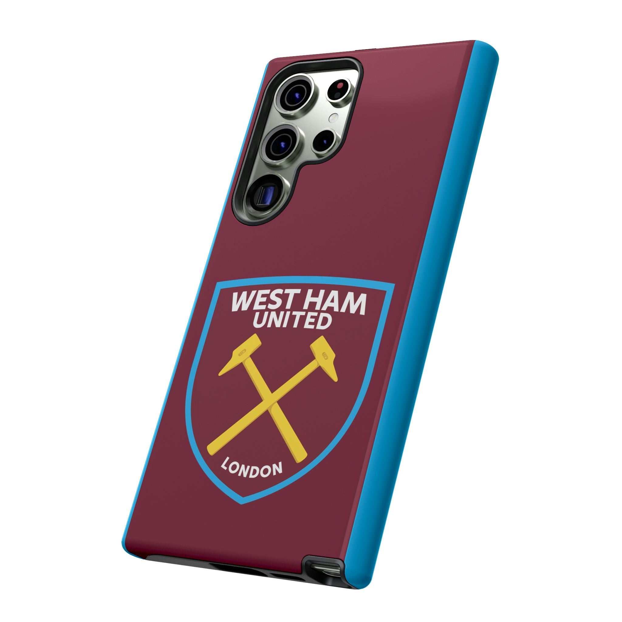 West Ham United claret and blue Samsung phone case with magnetic feature and dual-layer protection