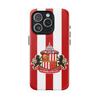 Sunderland FC MagSafe iPhone case with red and white stripes and club crest, durable protective cover