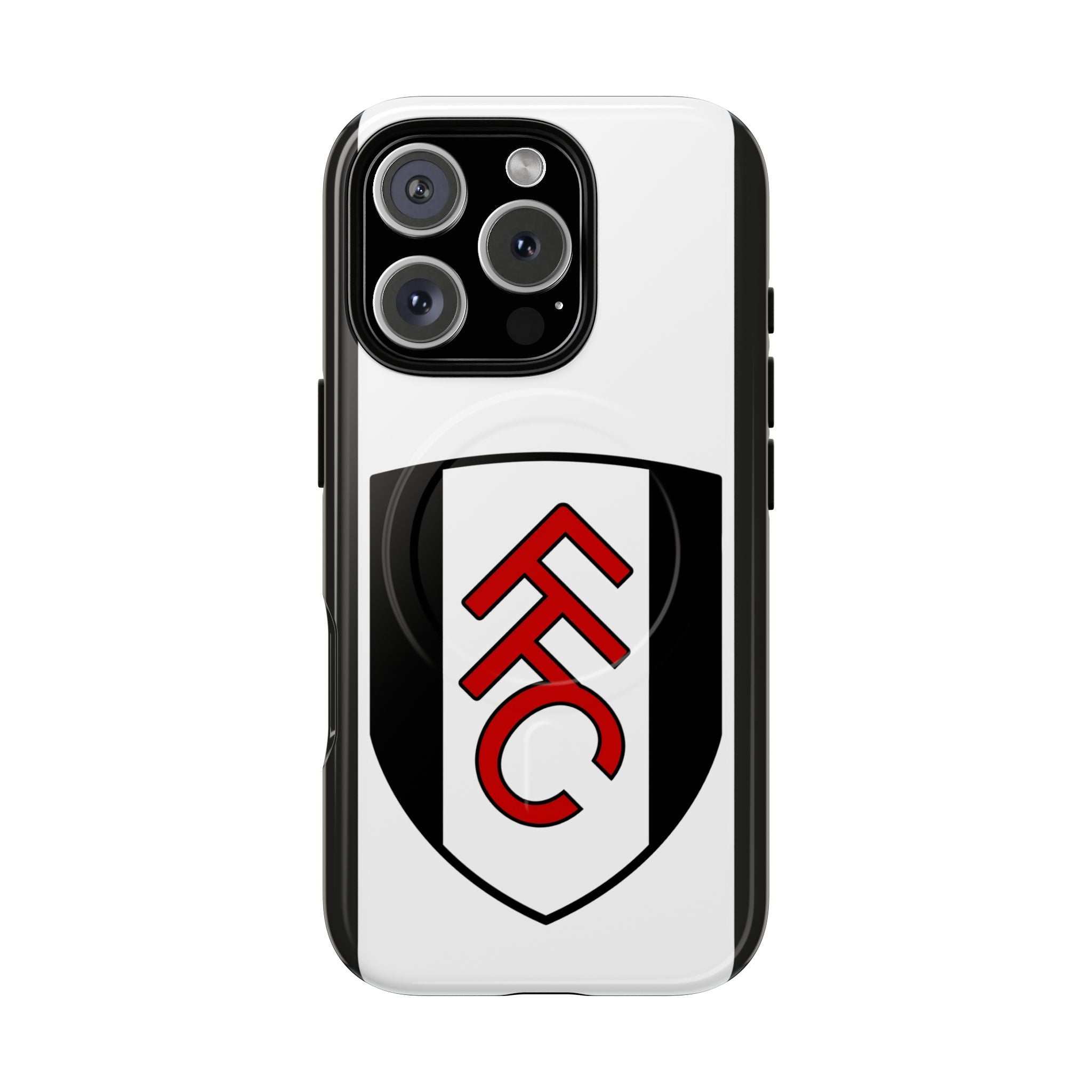 Fulham FC MagSafe iPhone case with black and white club colors and protective dual-layer design