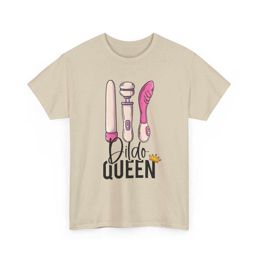 Black Dildo Queen T-Shirt with bold print, soft 100% cotton for comfort and everyday wear