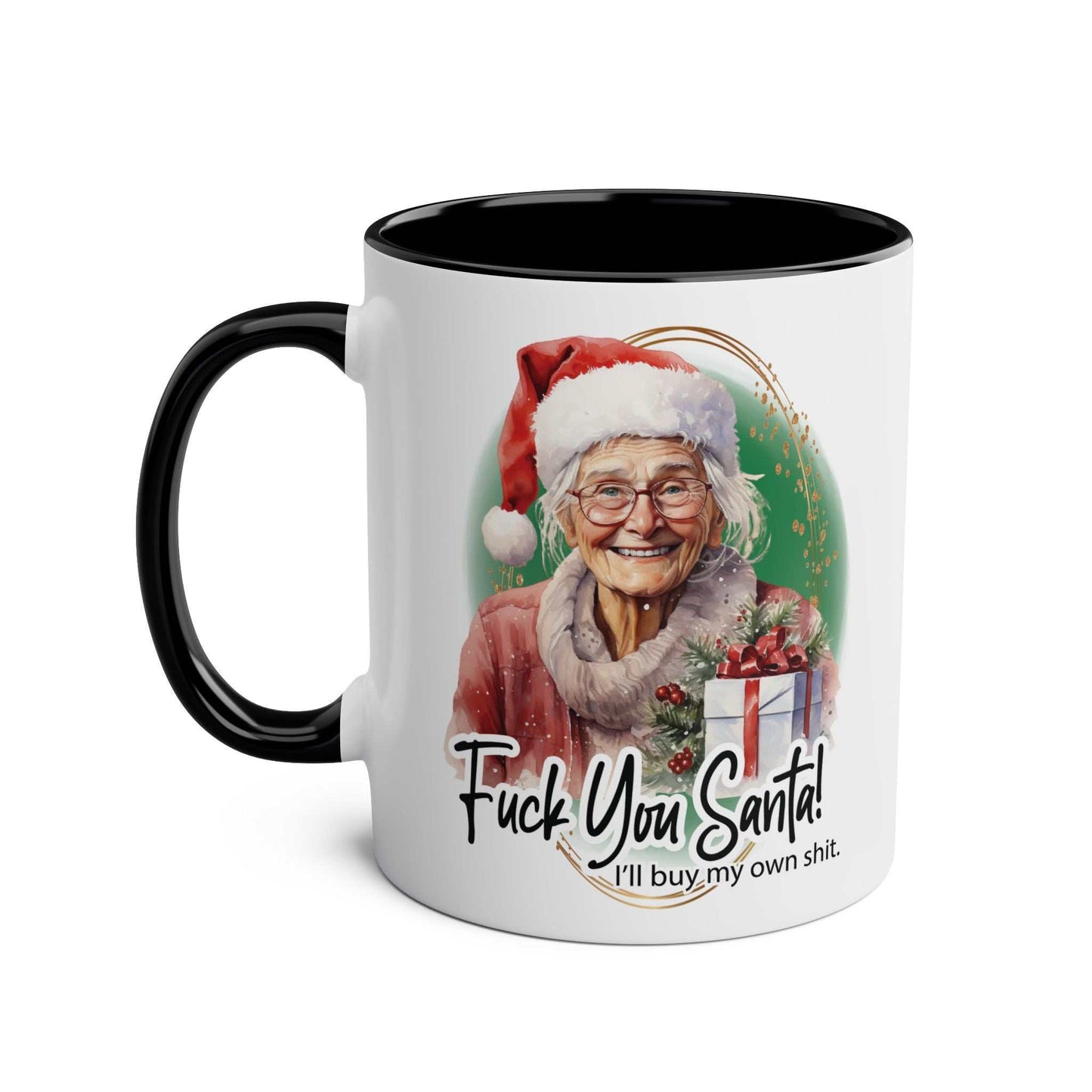 Sweary Granny Christmas Mug with playful festive design, 11oz ceramic, glossy finish.