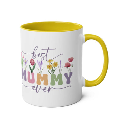 Best Mummy Ever Mother's Day gift mug with floral design and yellow interior.