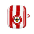 Brentford FC AirPods protective case in red and white with bee crest, shock-resistant and wireless charging compatible