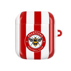 Brentford FC AirPods case with red and white stripes and bee crest, durable shock-resistant protective cover compatible with AirPods and AirPods Pro
