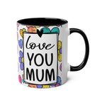 Love You Mum Floral Mug with floral heart design and heartfelt message, 11oz ceramic, glossy finish, microwave and dishwasher safe