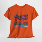 White Menopause In Progress T-Shirt with "Warning: Hot flashes loading" text and flame icon