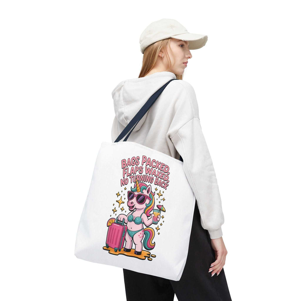 Fun unicorn travel tote bag with cheeky design and colorful handles, durable and lightweight for everyday use