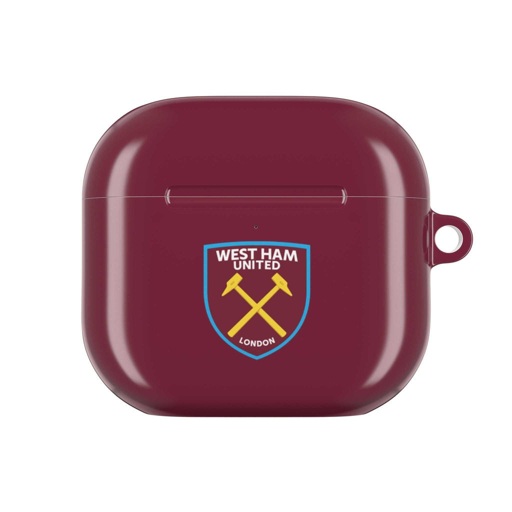 West Ham Utd FC AirPods protective case featuring claret and blue colors with crossed hammers crest