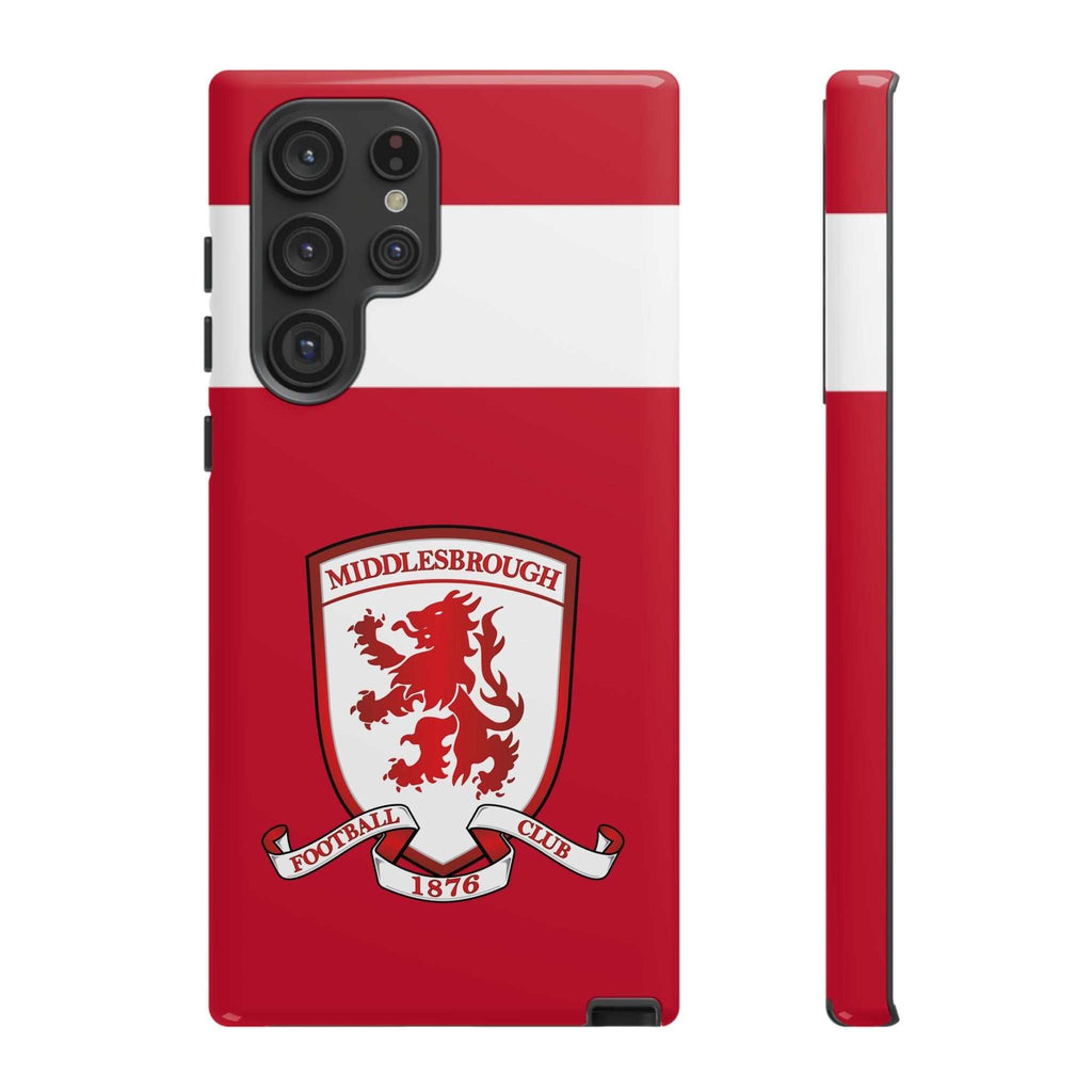Middlesbrough Magnetic Samsung Case with red colors and club crest, dual-layer protection, and wireless charging compatible