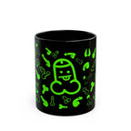 Black ceramic Cheeky Fun Green Willie Mug with playful green willie prints and glossy finish