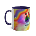 LGBTQ+ Pride Mug with rainbow design, ceramic, dishwasher safe, 11oz, glossy finish.
