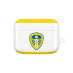 Leeds Utd FC AirPods protective case with club crest, white and blue colors, shock-resistant and wireless charging compatible