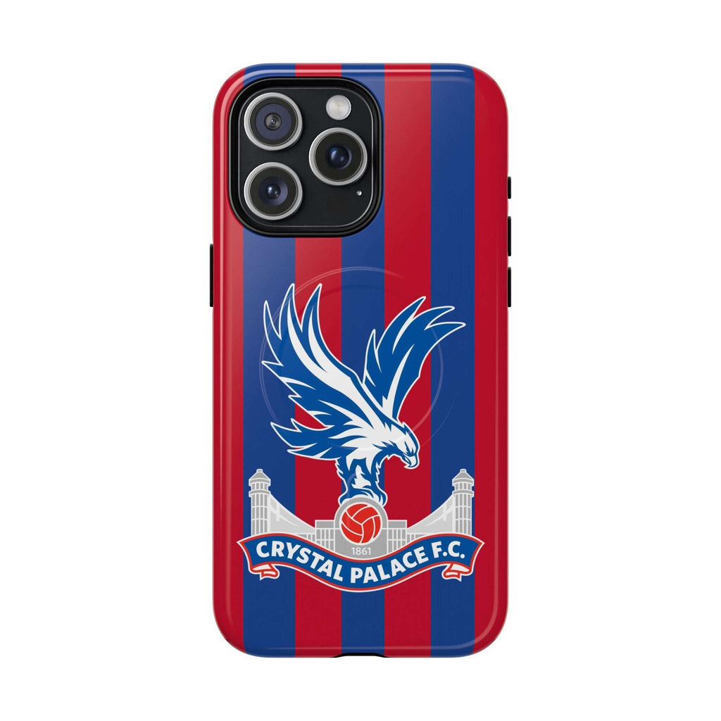 Crystal Palace MagSafe iPhone case with red and blue stripes and eagle crest, dual-layer protection, MagSafe compatible