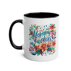 Morning Fuckers Coffee Mug with colorful floral design, ceramic, 11oz, microwave and dishwasher safe.