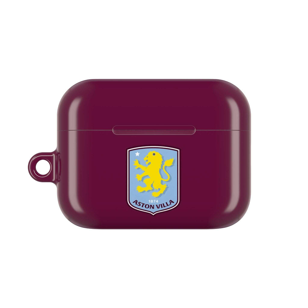 Aston Villa FC AirPods protective case in claret with club crest, durable and wireless charging compatible