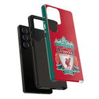 Liverpool FC Magnetic shockproof Samsung Galaxy case in red with dual-layer defense and wireless charging compatibility