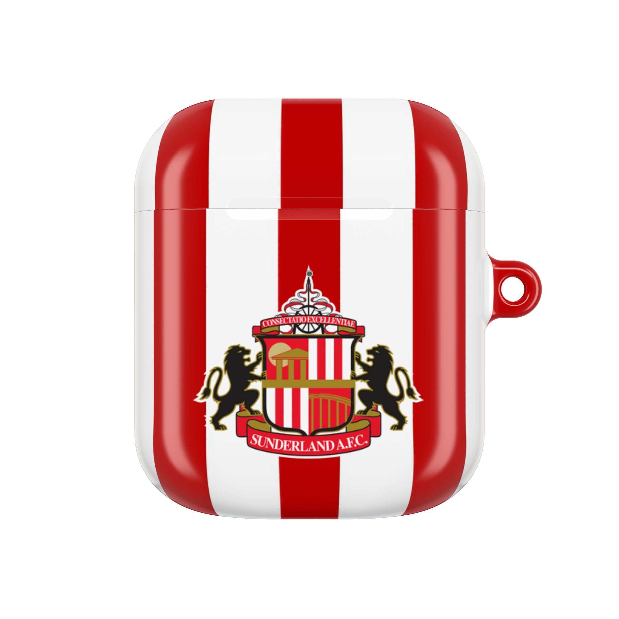 Sunderland FC AirPods case in red and white with club crest, durable and wireless charging compatible