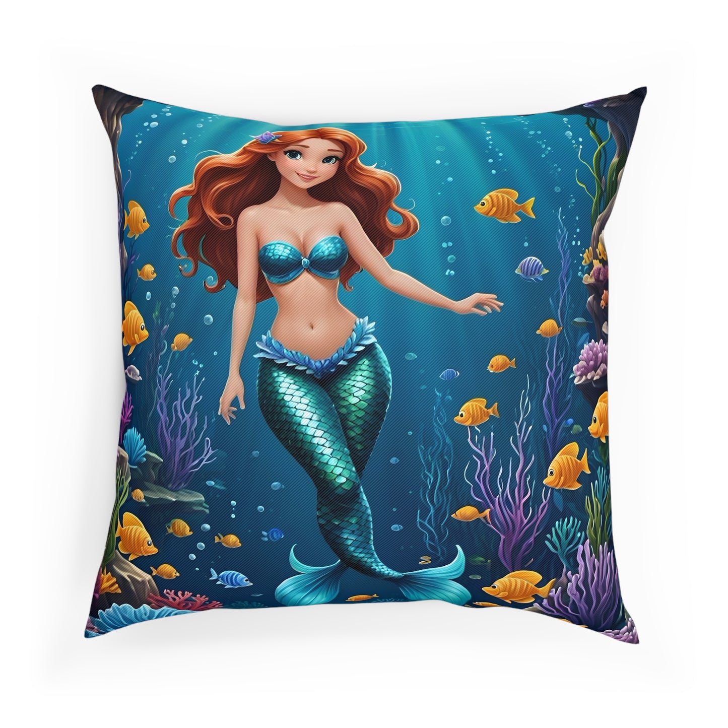 Beautiful Mermaid Cotton Drill Square Cushion