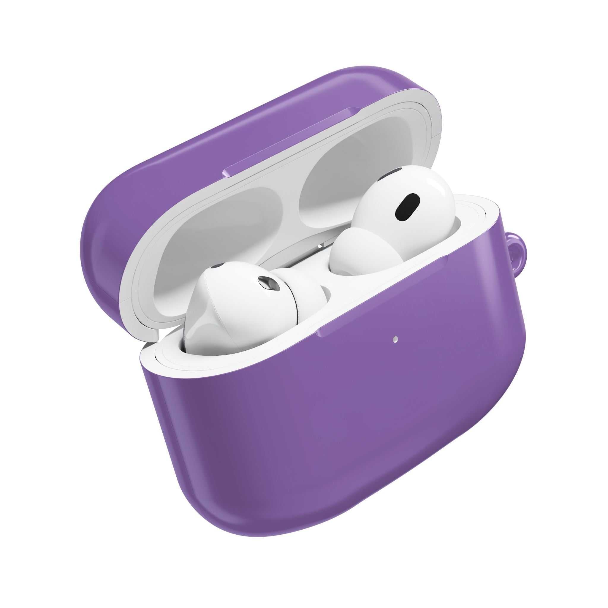 Purple AirPods/Pro protective hard shell case with glossy finish and wireless charging compatibility