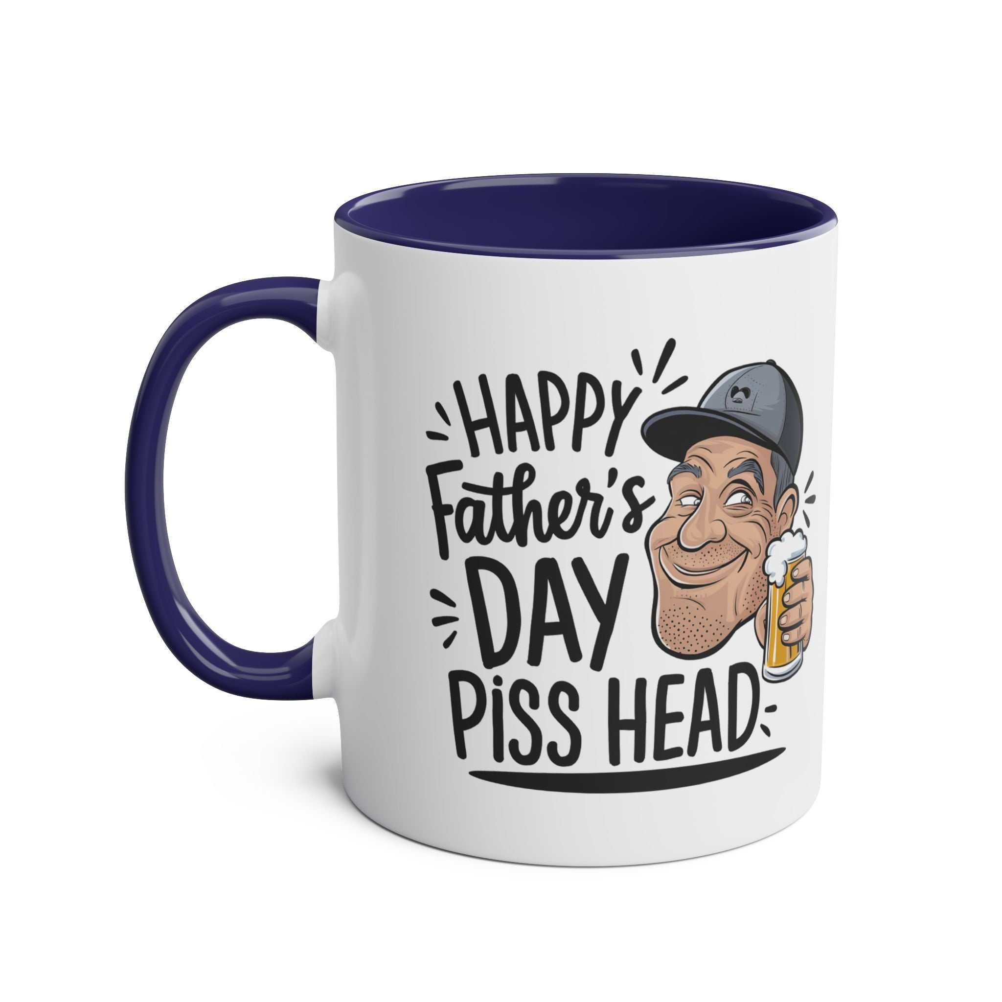 Fun Fathers Day Gift Mug with humorous design and blue handle.