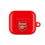 Red Arsenal FC AirPods case with club logo, durable protective cover for AirPods and AirPods Pro, glossy finish, and wireless charging support