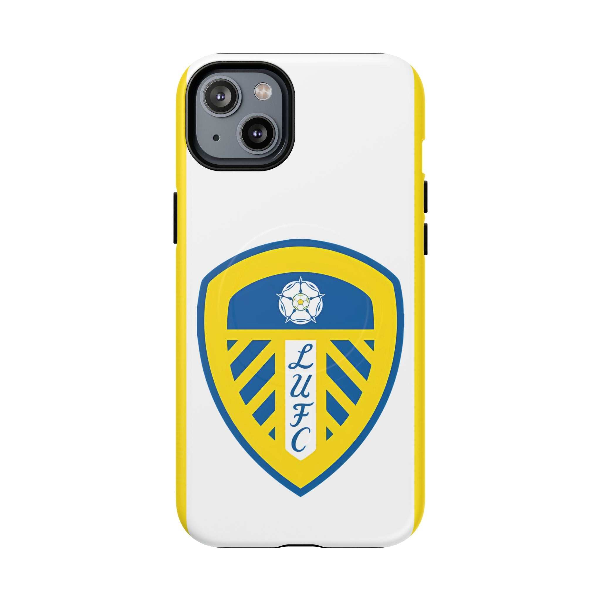 Leeds Utd MagSafe iPhone case with official-inspired crest and dual-layer protection