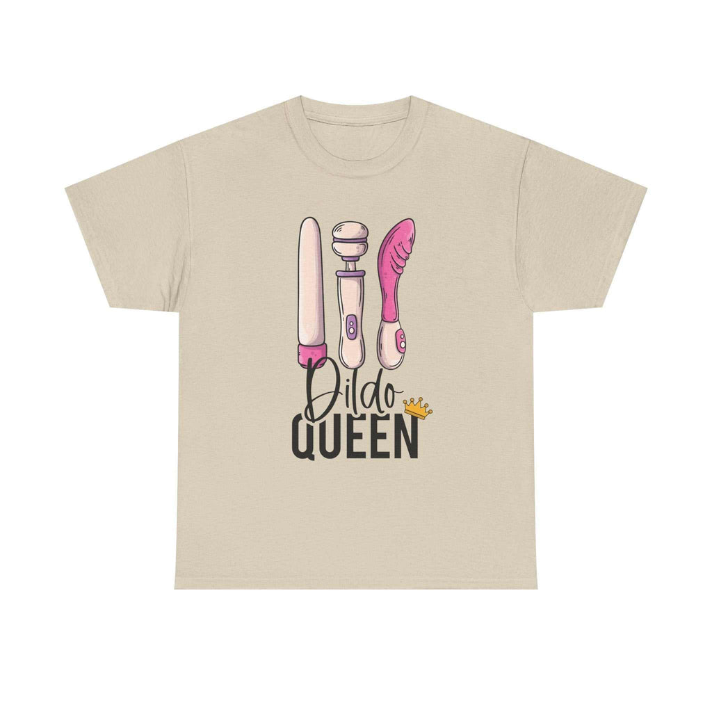Black Dildo Queen T-Shirt with bold, humorous design and soft 100% cotton fabric.