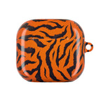 Orange tiger print hard shell protective case for AirPods and AirPods Pro with glossy finish and wireless charging compatibility