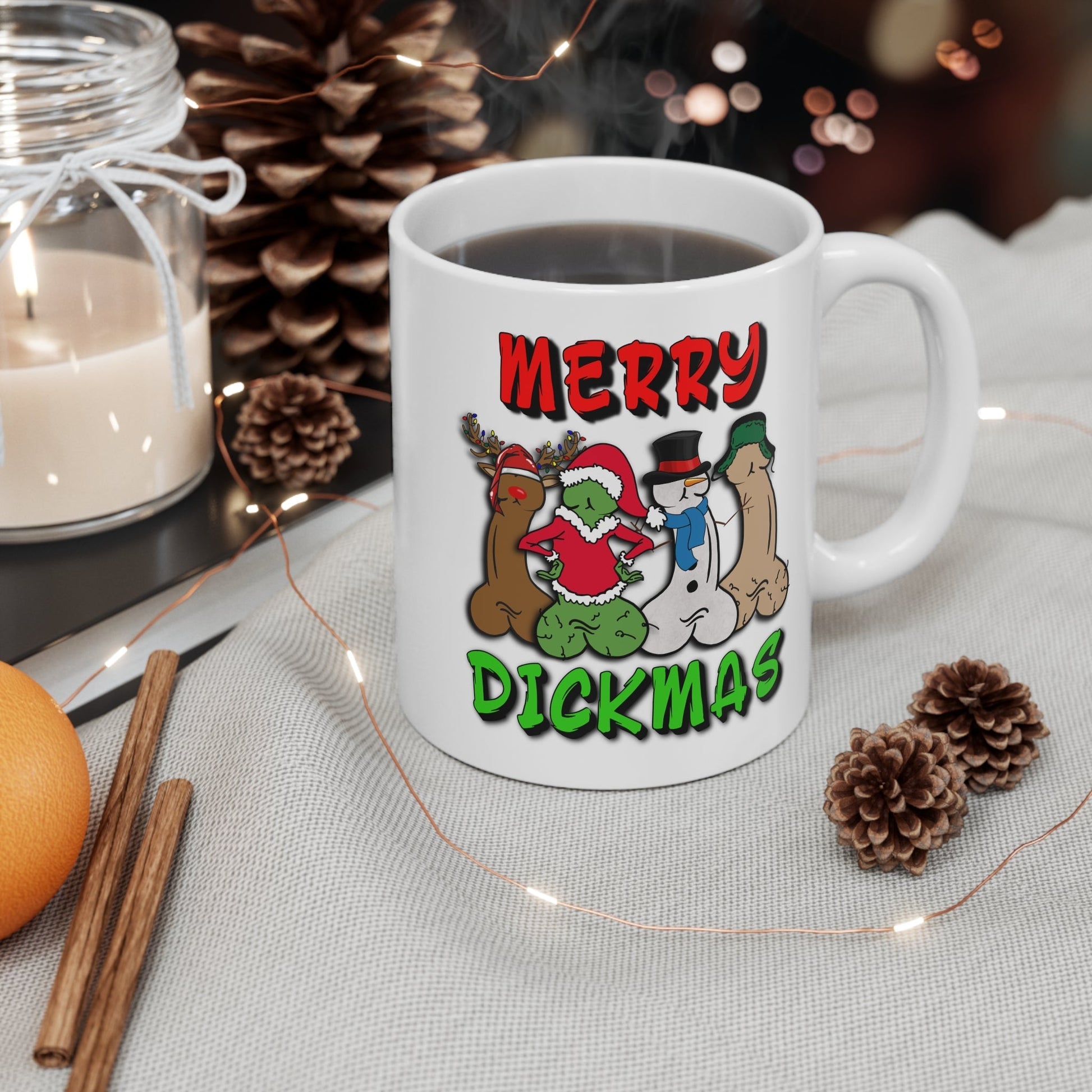 Cheeky Rude Christmas Mug with festive design, 11oz ceramic, glossy finish, perfect for holiday cheer.