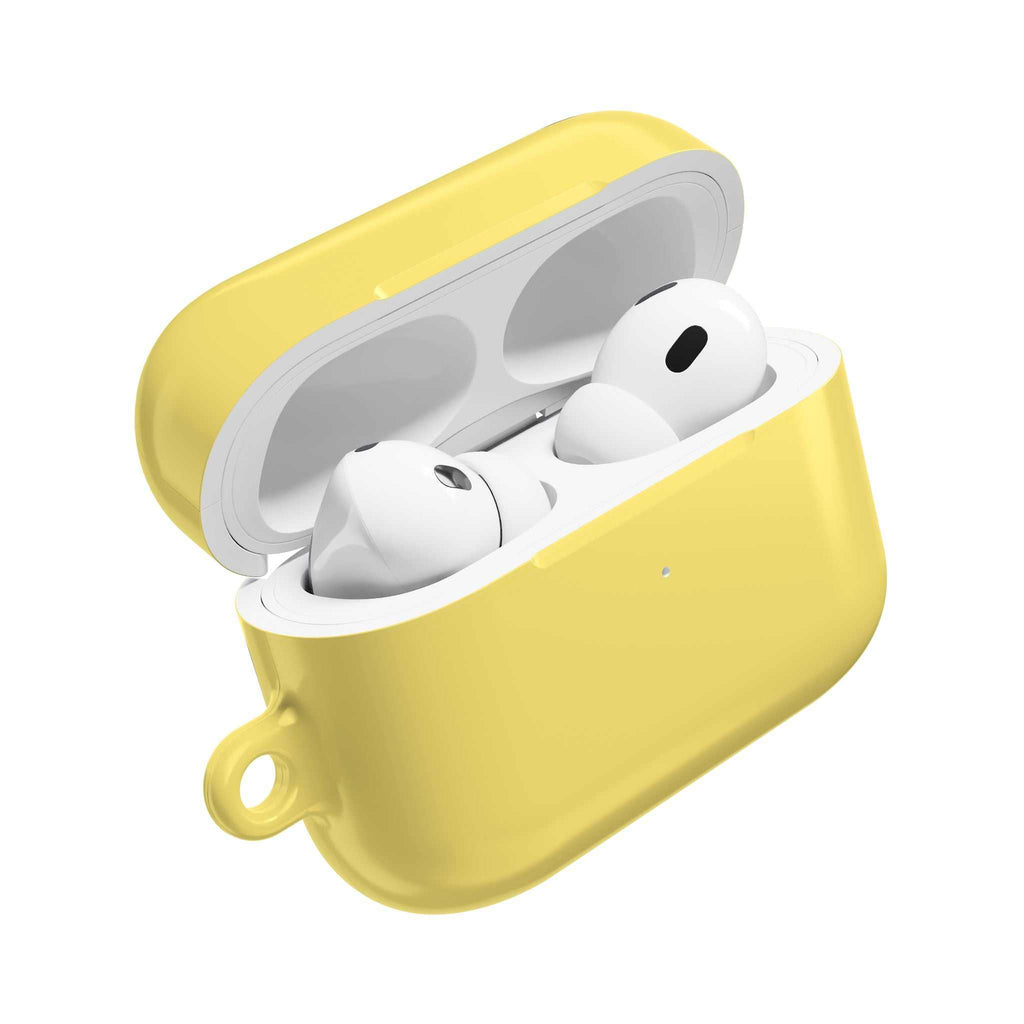 Lemon yellow hard shell protective case for AirPods and AirPods Pro with glossy finish and wireless charging compatibility