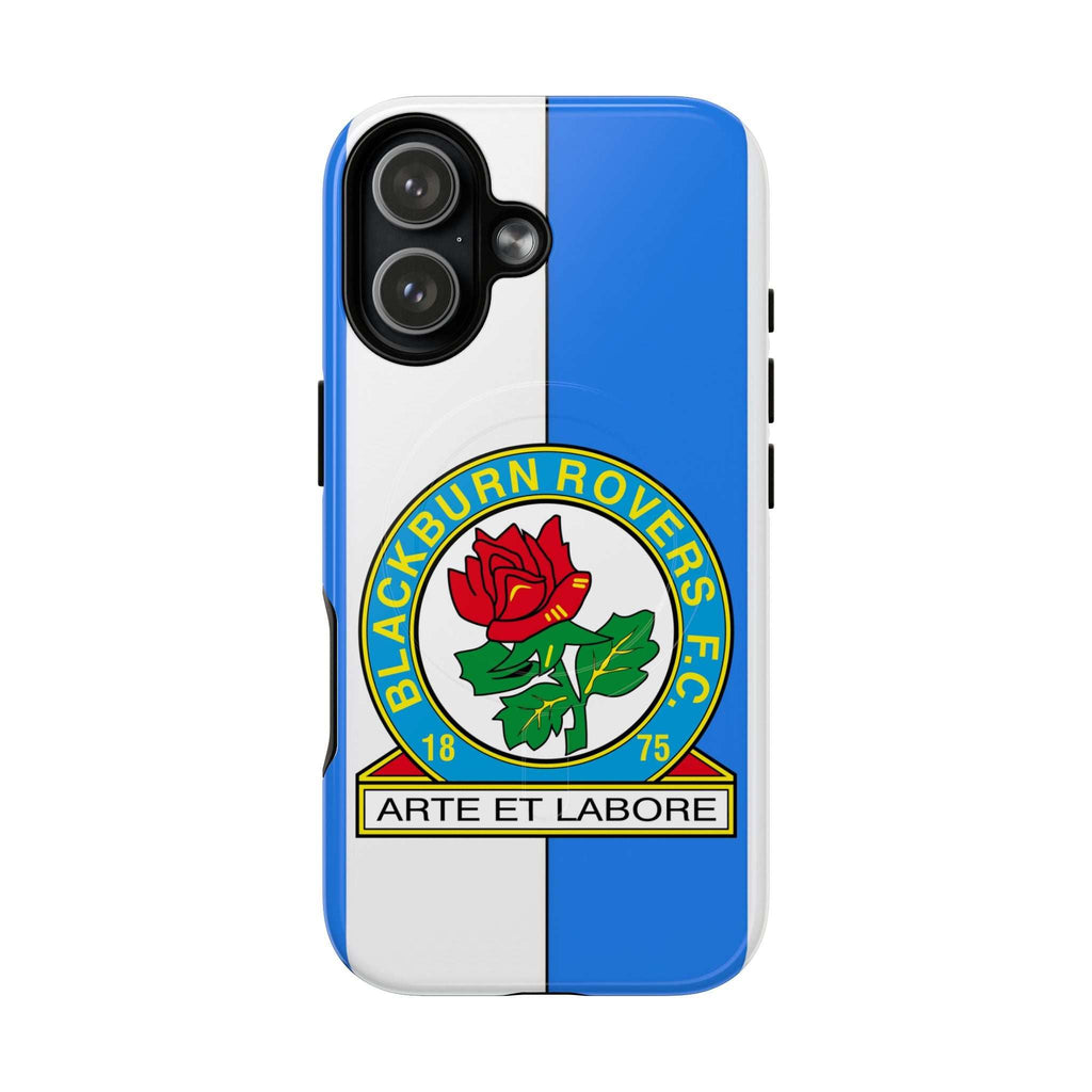 Blackburn Rovers MagSafe iPhone case with team colors and crest, dual-layer protective design, and wireless charging compatibility