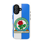 Blackburn Rovers MagSafe iPhone case with team colors and crest, dual-layer protective design, and wireless charging compatibility