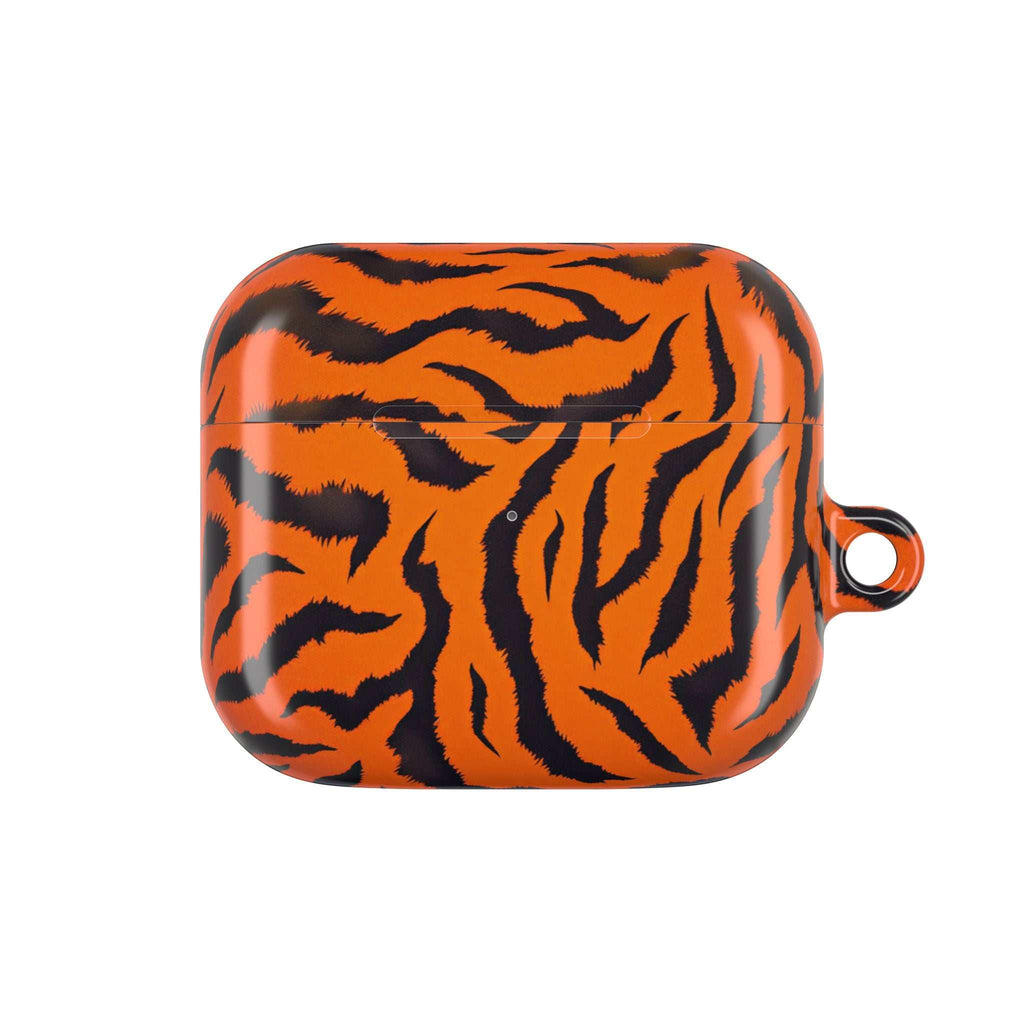 Orange Tiger Print AirPods Pro protective hard shell case with glossy finish and vibrant durable design